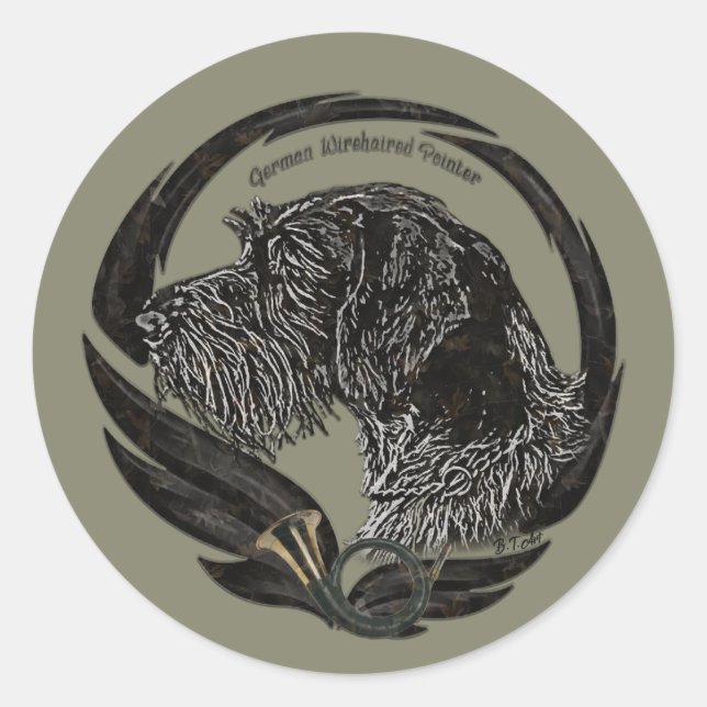 Sticker Rond Pointeur À poils durs allemand (Devant)
