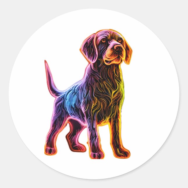 Sticker Rond Pointeur À poils durs allemand Neon (Devant)