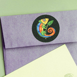 Sticker Rond Pointeur de dessin Lizard tenant la feuille de cou