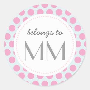 Sticker Rond Points bleus et roses monogrammes - do-it-yourself