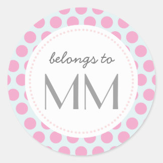 Sticker Rond Points bleus et roses monogrammes - do-it-yourself