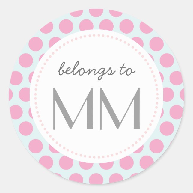 Sticker Rond Points bleus et roses monogrammes - do-it-yourself (Devant)