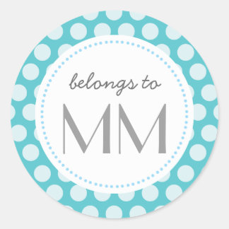Sticker Rond Points Bleus Monogrammes - do-it-yourself Étiquett