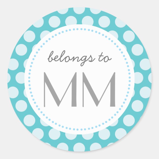 Sticker Rond Points Bleus Monogrammes - do-it-yourself Étiquett (Devant)