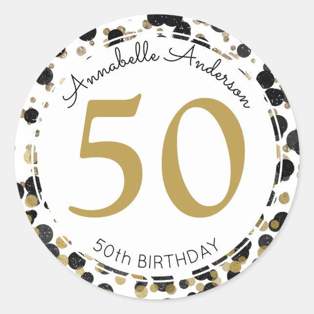 Sticker Rond Points Confetti de Parties scintillant d'or noir (Devant)