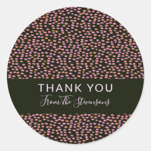 Sticker Rond Points Confetti rose et orange sur Merci noir
