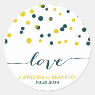 Sticker Rond Points Confetti turquoises et jaunes Amour moderne