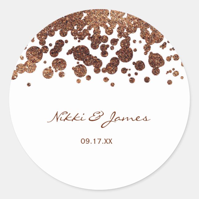 Sticker Rond Points de confettis blancs et bronze Glamour Shimm (Devant)