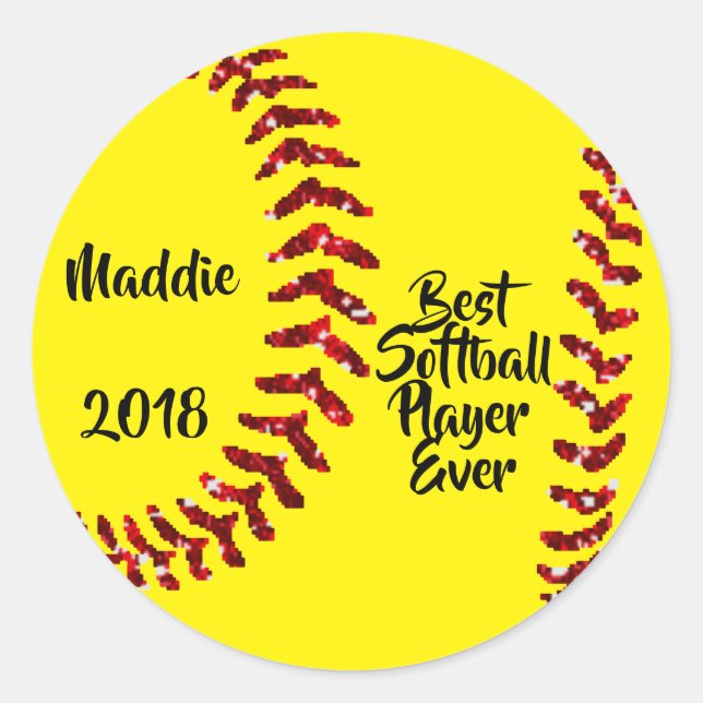 Sticker Rond Points de suture de softball en paillettes rouges (Devant)