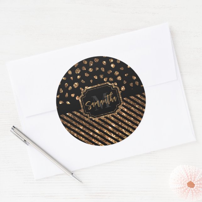 Sticker Rond Points et bandes de Parties scintillant d'or (Enveloppe)