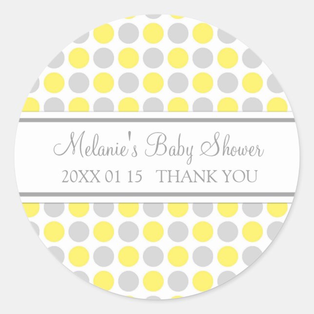 Sticker Rond Points gris Jaune Baby shower Favoriser les autoco (Devant)