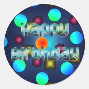 Sticker Rond Points psychédéliques Neon Happy Anniversaire Stic