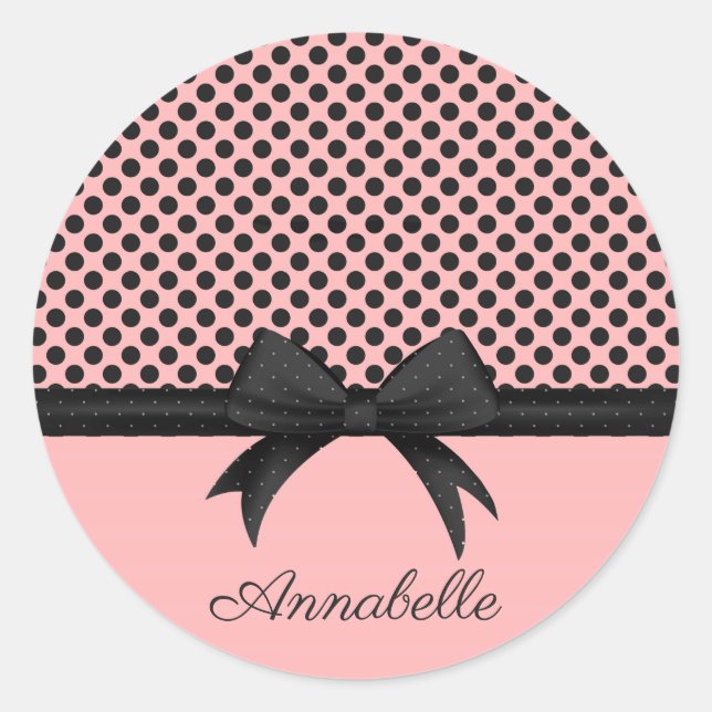Sticker Rond Points roses noirs et ruban (Devant)