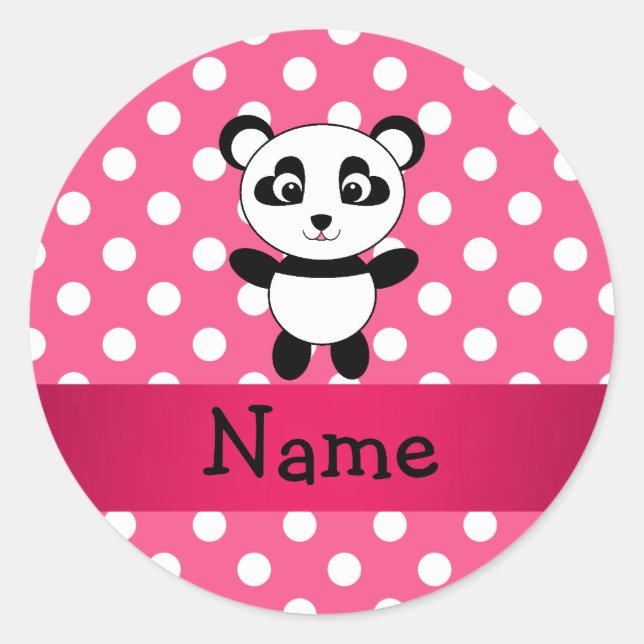 Sticker Rond Pois blancs rose panda personnalisés (Devant)