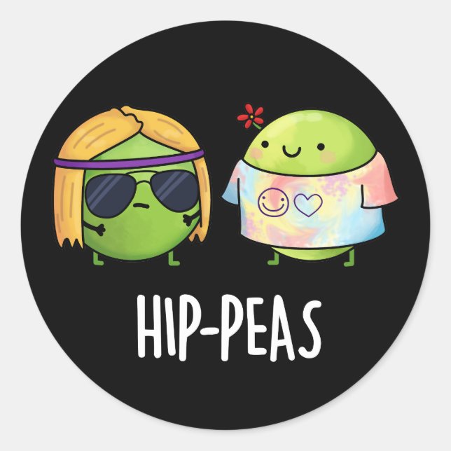 Sticker Rond Pois de hanche drôle Hippie Peas Pun Dark BG (Devant)