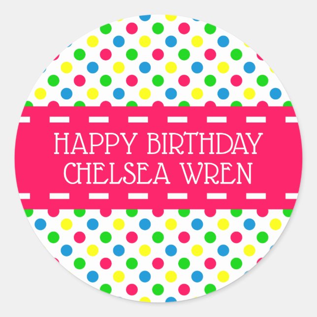 Sticker Rond Pois d'été brillants sur blanc Personnalisé (Devant)