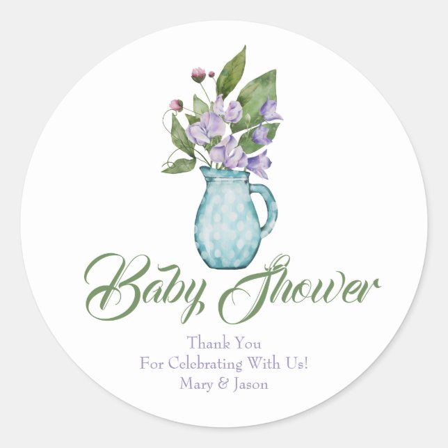 Sticker Rond Pois doux violet Fleurs Baby shower Merci Cla (Devant)