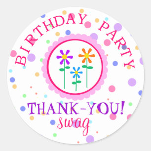 Sticker Rond Pois et fleurs Anniversaire