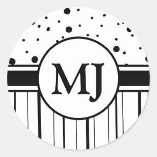 Sticker Rond Pois et rayures noirs noirs monogrammes