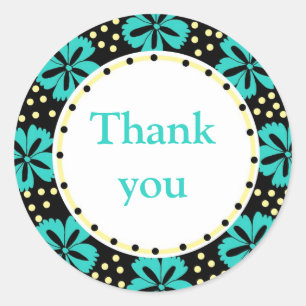Sticker Rond Pois floraux turquoises : Merci