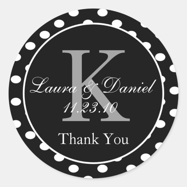 Sticker Rond Pois gris-blanc mignon Monogramme Favoriser (Devant)