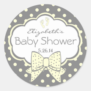 Sticker Rond Pois jaune et gris Baby shower