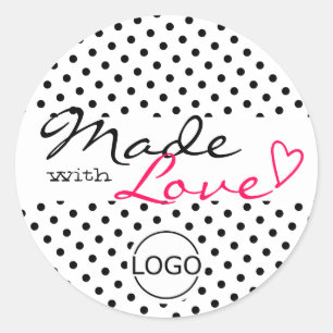 Sticker Rond Pois mignons faits avec coeur d'amour Noir Blanc