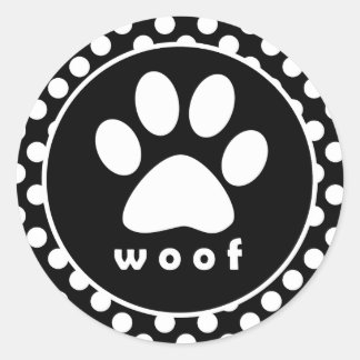 Sticker Rond Pois noirs et blancs ; Empreintes de pattes