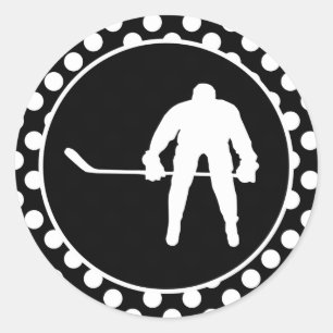 Sticker Rond Pois noirs et blancs; Hockey