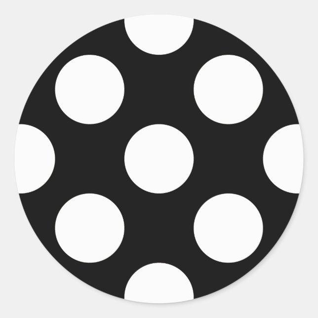 Sticker Rond Pois noirs et blancs, Motif Polka (Devant)