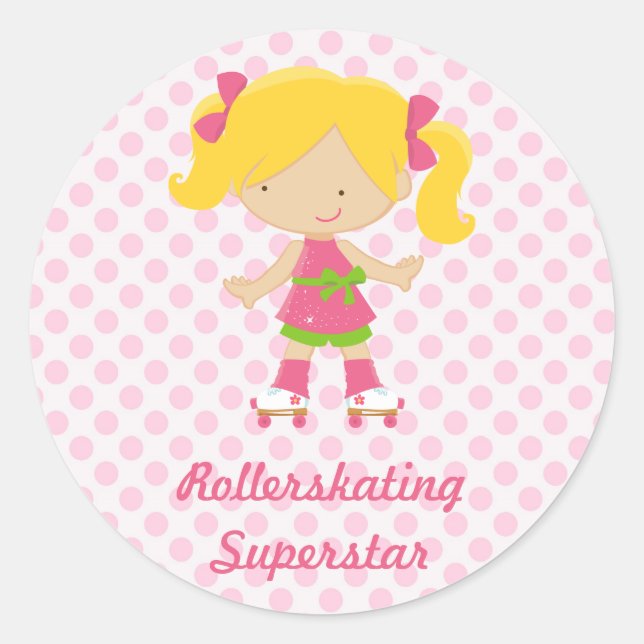 Sticker Rond Pois rose Blonde Rollersking Superstar Sti (Devant)