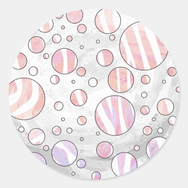 Sticker Rond Pois rose et blanc Zebra (Devant)