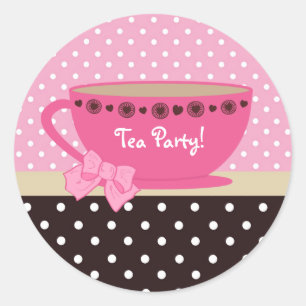 Sticker Rond Pois rose et Brown de thé Girly