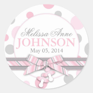 Sticker Rond Pois rose et gris