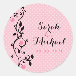 Sticker Rond Pois rose Mariage de vigne de coeur