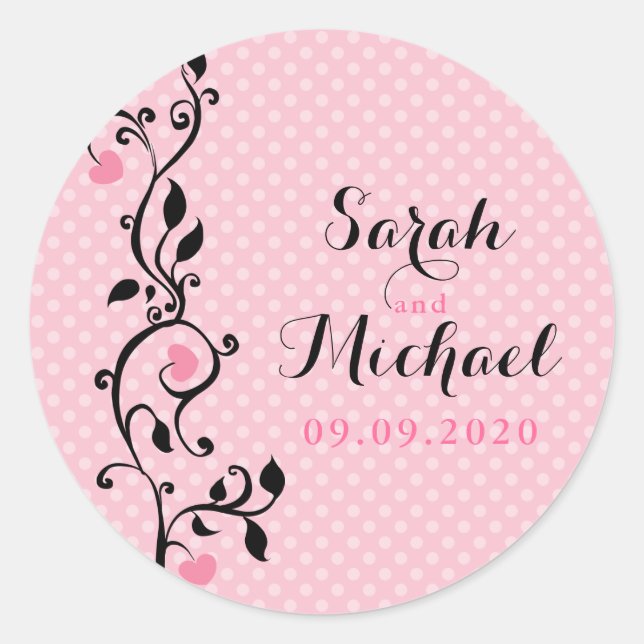 Sticker Rond Pois rose Mariage de vigne de coeur (Devant)