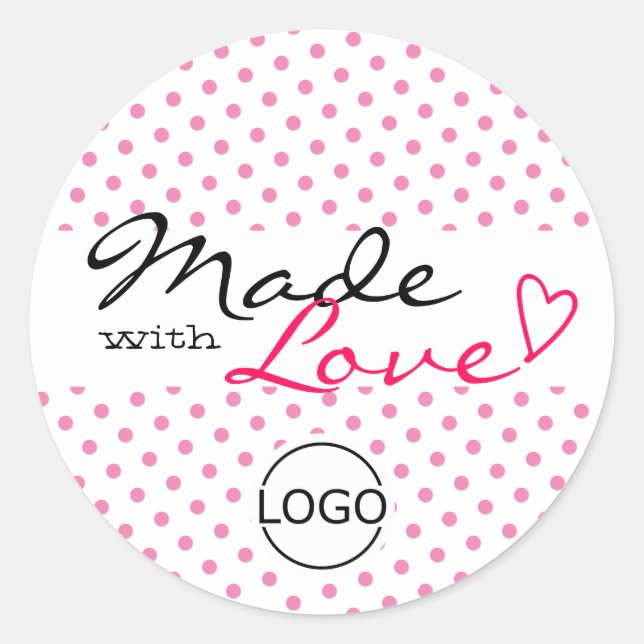 Sticker Rond Pois simples mignons faits avec coeur d'amour rose (Devant)