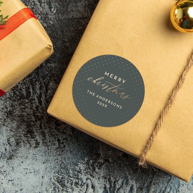 Sticker Rond Pois vert foncé et or Joyeux Noël (Créateur téléchargé)