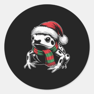 Sticker Rond Poison Dart Frog Xmas Santa Hat Écharpe Noël Co