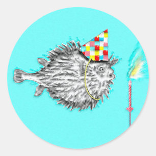 Sticker Rond Poisson à thème fête d'anniversaire