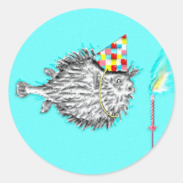 Sticker Rond Poisson à thème fête d'anniversaire (Devant)