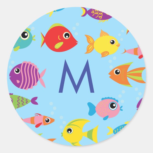 Sticker Rond Poisson Aquarium mignon Nom de l'enfant Enveloppe  (Devant)