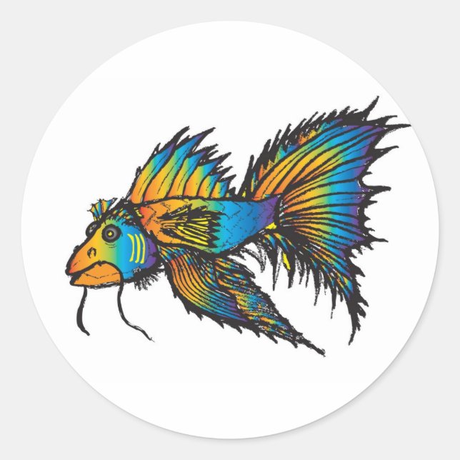 Sticker Rond Poisson arc-en-ciel (Devant)