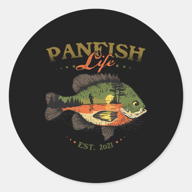 Sticker Rond Poisson Bluegill Piscine Life Est 2021 Pêcheur Fis (Devant)
