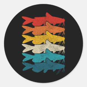 Sticker Rond Poisson-chat de canal Poisson-chat de pêche vintag