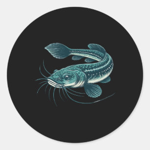 Sticker Rond Poisson-chat marchant d'art de pêche vintage 