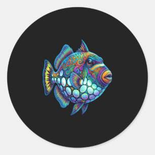 Sticker Rond Poisson-clown coloré abstrait oeuvre d'art océaniq