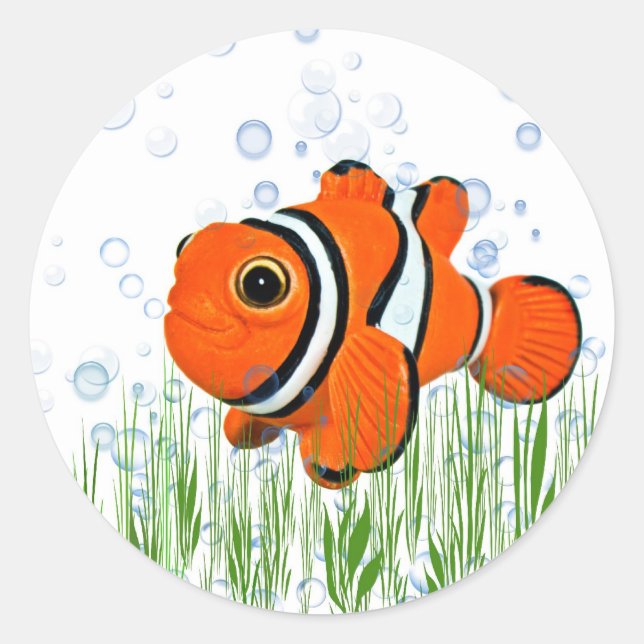 Sticker Rond Poisson Clown mignon (Devant)