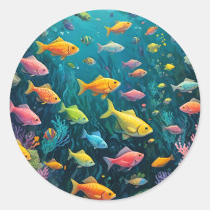 Sticker Rond Poisson coloré