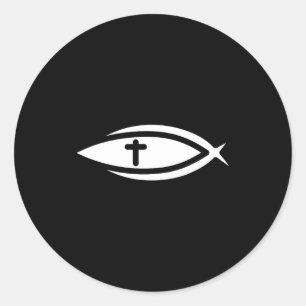 Sticker Rond Poisson Croix Jésus Prières Chrétiennes Hommes Fem